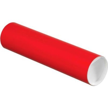 THE PACKAGING WHOLESALERS Colored Mailing Tubes With Caps, 3" Dia. x 12"L, 0.06" Thick, Red, 24/Pack P3012R